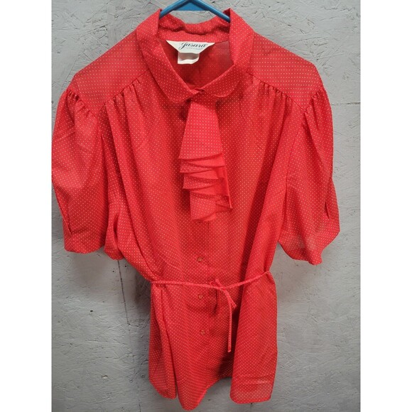 Jasara Tops - Vintage Jasara Size 22W RED‎ Poke A Dot Short Sleeve Blouse Button